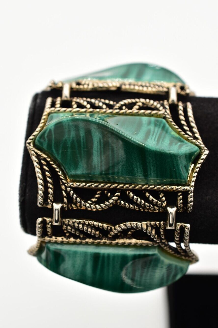 Vintage Chunky Lucite Bracelet Antiqued Silver Thick Chunky Retro 1960s BinAD